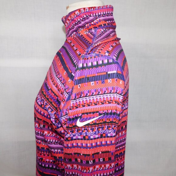 NIKE PRO Dri Fit Women XL Pink Purple Aztec LS 1/2 Pullover Training Top Jacket - Picture 9 of 13